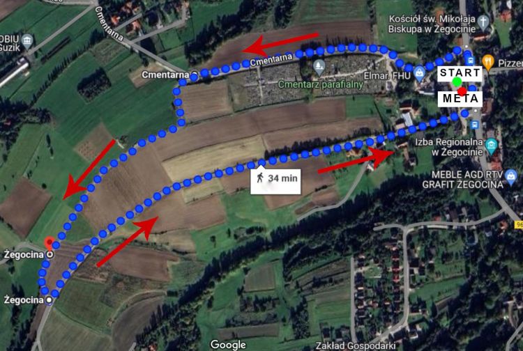 Mapa trasy na 1963 m